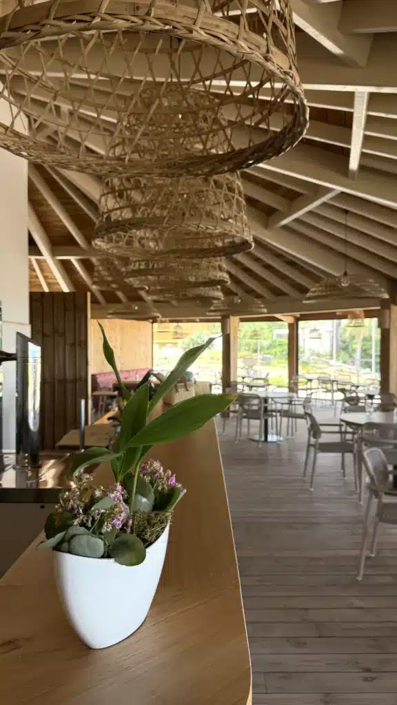 Restaurant San Damiano charpente bois Fabrication artisanale et installation d'une charpente traditionnelle en bois pour l'extension d'un restaurant en Corse